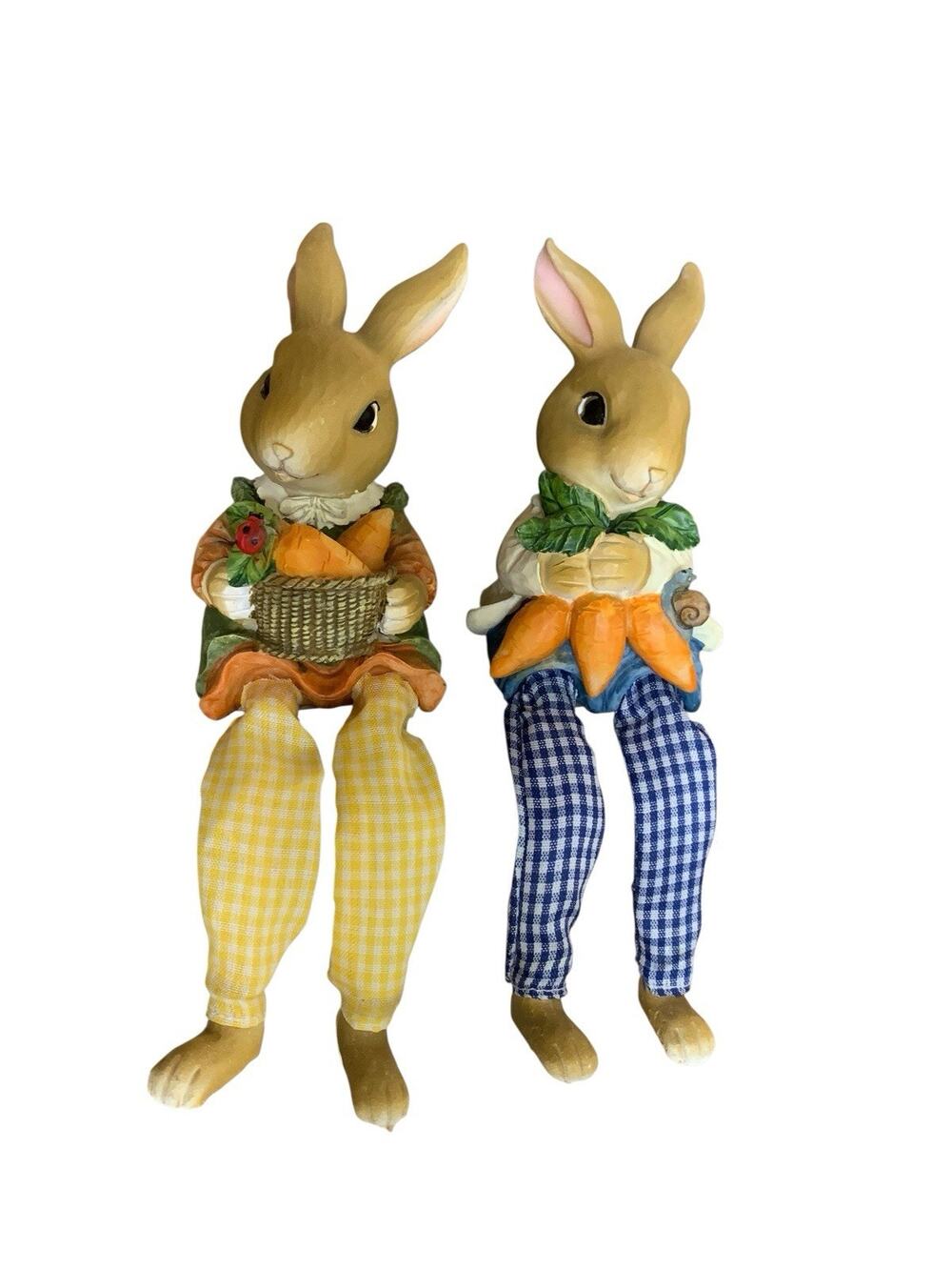 2 Shelf‎ Sitters Bunny Rabbits Figurines Spring Easter Colorful Ceramic 2013